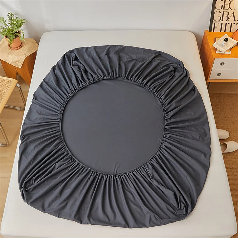 100% Cotton Fitted Bed Sheet with Elastic Band Solid Color Anti-slip Adjustable Mattress Cover for Single Double King Queen Bed