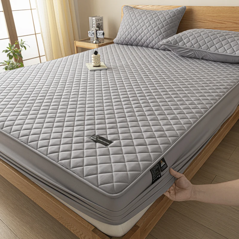 WASART Waterproof Quilted Mattress Protector Cover Elastic Fitted Sheet Style Couple Bed Protection Pad King Size Hypoallergenic