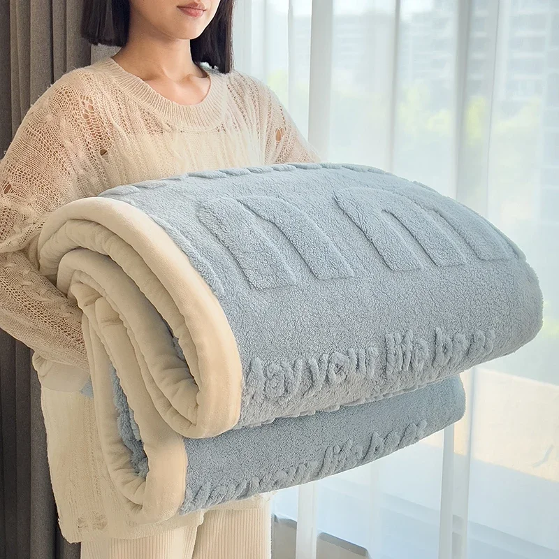 WASART Soft fluffy coral fleece blanket for bed min jacquard autumn winter warm sofa throw blanket thermal bed sheet extra large