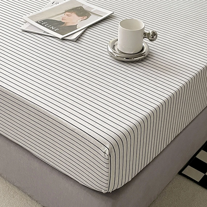 Cotton Fitted Sheet with Elastic Bands Non Slip Adjustable Mattress Cover for Double King Bed Non-Slip 140x200 160x200 200x200cm