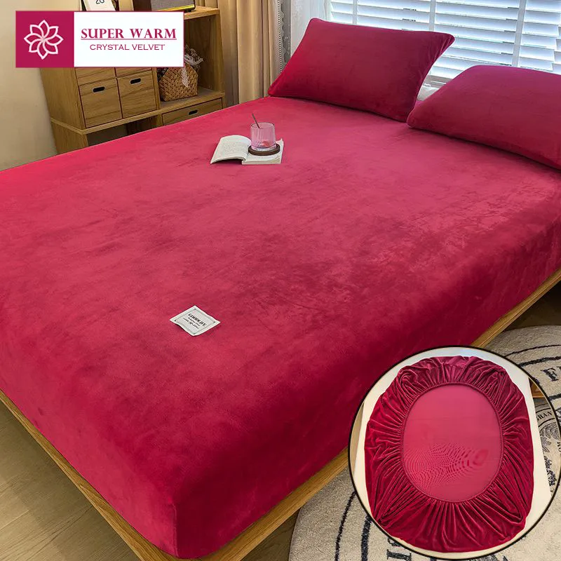 WASART Warm winter velvet fleece fitted sheet elastic mattress cover couple 2 seater bed linens luxury double bed sheet 150x190