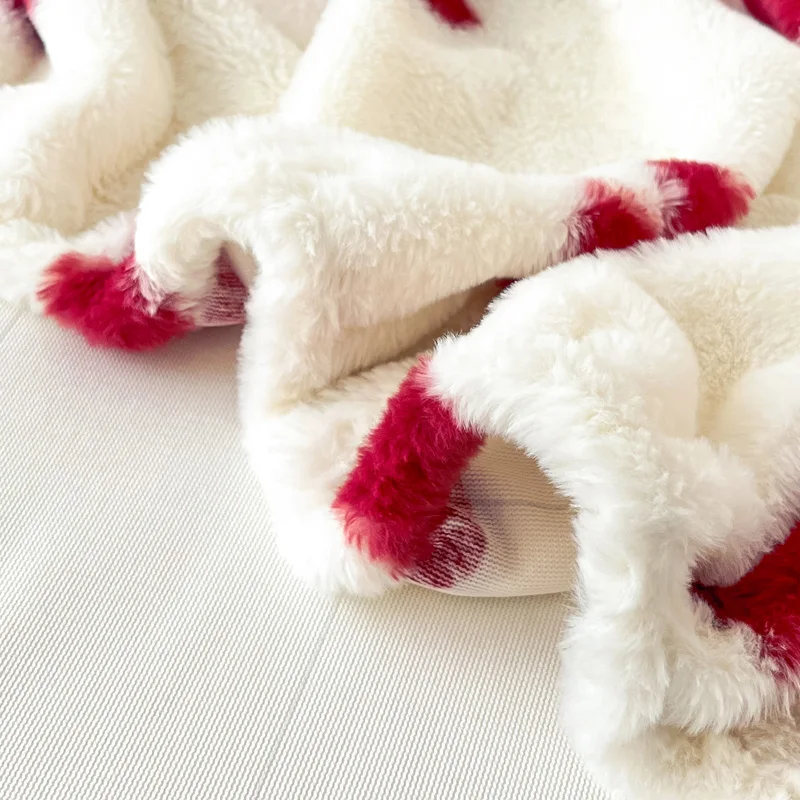WOSTAR Winter warm plush fitted sheet elastic mattress protector cover red heart printed fluffy coral fleece bed linens 200x220