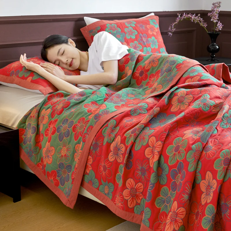 WASART Pure cotton twel muslin quilt sofa blanket bohemian floral print luxury double bed summer bedspread thin duvet king size