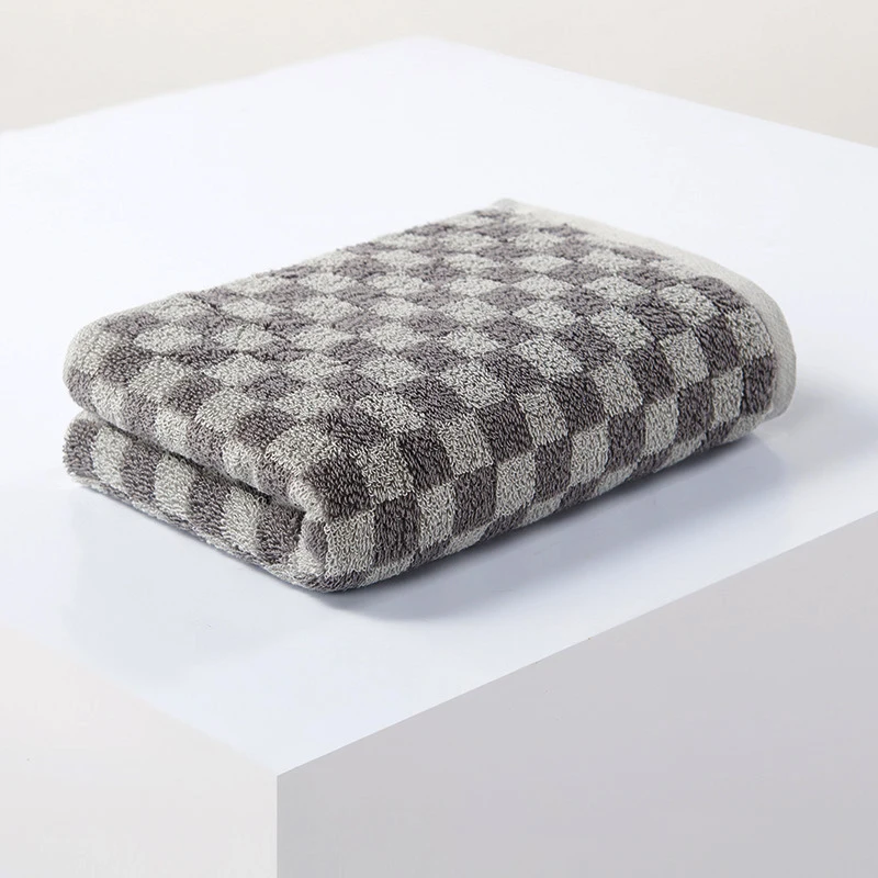 Battilo Plaid Cotton Bath Towels Set Soft Absorbent Daily Cleansing Face Hand Towel Set Patterned Lightweight Towel for Bathroom