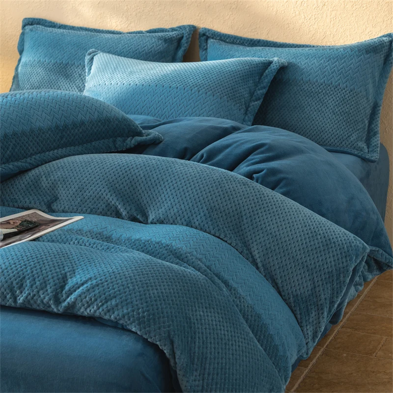 WASART Winter Warm Plush Duvet Cover 220x240 Velvet Fleece Couple Quilt Cover Double Bed Luxury Bedding Set Queen King Size