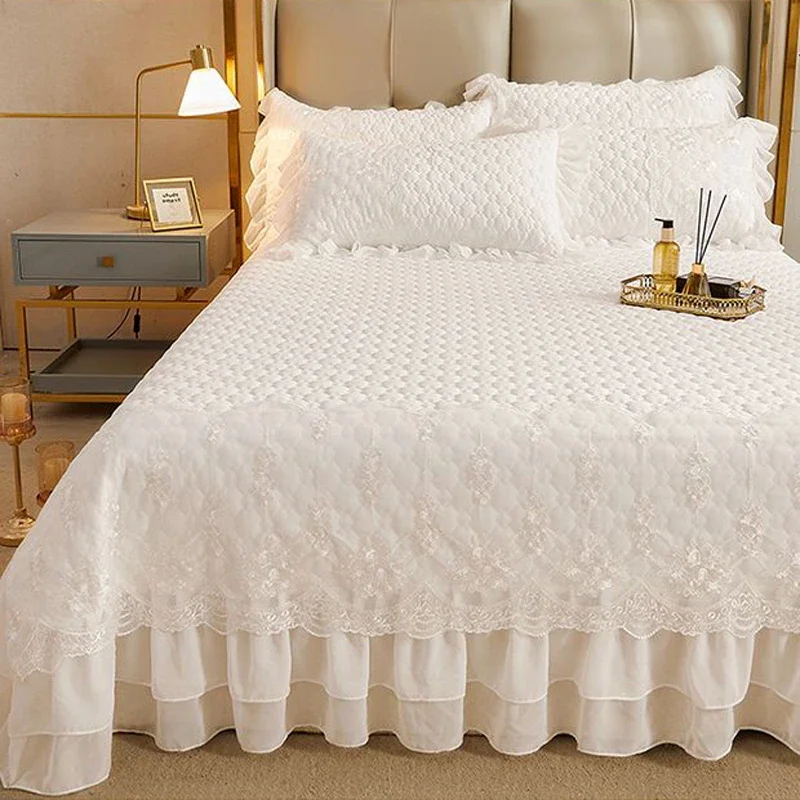 WASART Quilted thicken white bed sheet summer bedspread couple 2 people bed linens luxury double bed bedding king size 180x200cm