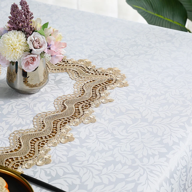 Battilo Rectangular Table Cloth For Elegant Dining Tables Luxury Embroidered Tablecloth White Table Cover Wedding Decoration