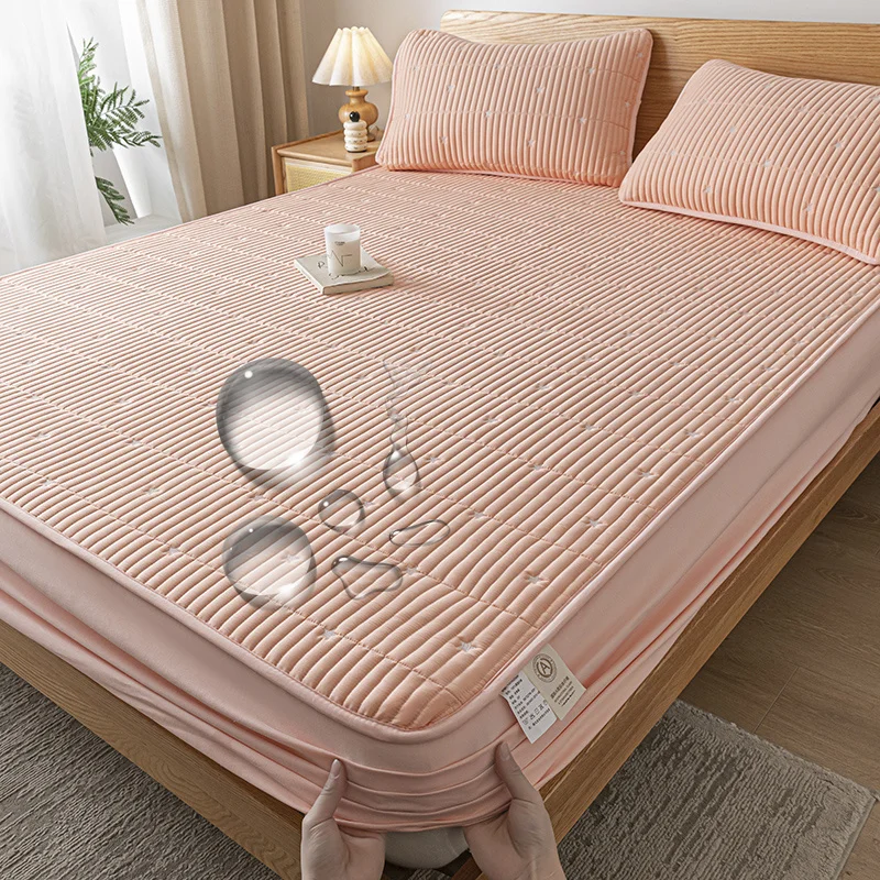 Waterproof Thicken Mattress Pad Protector Embroidered Breathable Fitted Sheet Bed Cover Durable Skin-friendly 140/160/180x200