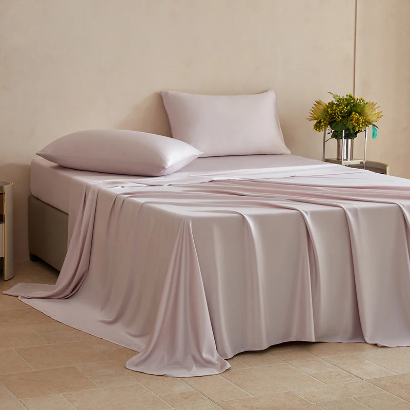 100% Mulberry Silk Bed Sheets Set Luxury Smooth Ultra Soft Bedding Sets with Fitted Sheet Flat Sheet Pillowcase for All Season
