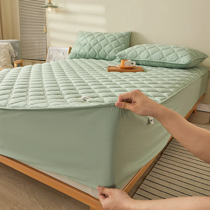 Bedding Pure Cotton Thick Mattress Cover Soybean Microfiber Filling Elastic Fitted Sheet Queen King Size Mattress Pad Protector