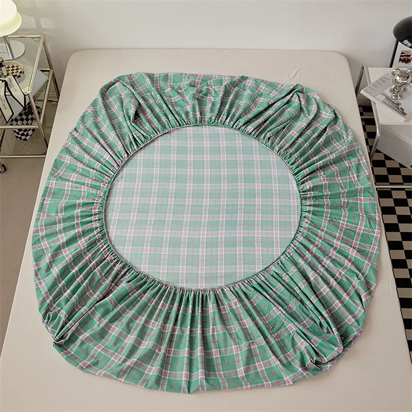 100% Cotton Fitted Bed Sheet with Elastic Band Solid Color Anti-slip Adjustable Mattress Cover for Single Double King Queen Bed