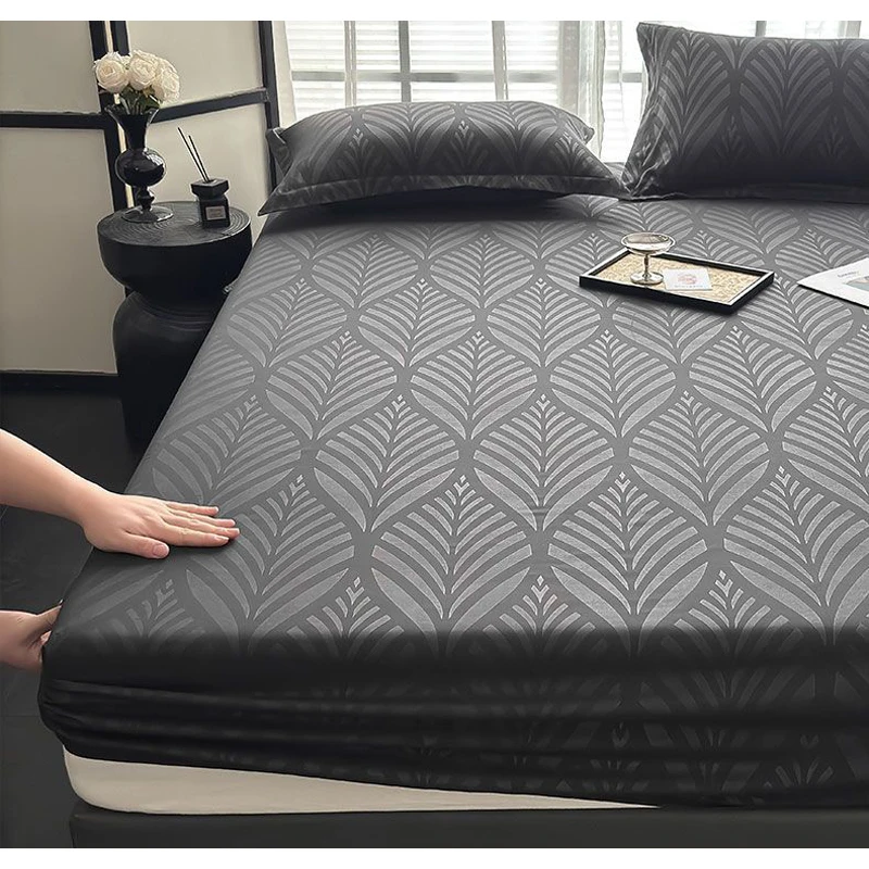WASART Geometry Print Mattress Protector Elastic Fitted Bed Sheet Cover Luxury Double Bed Hypoallergenic Soft Breathable Bedding