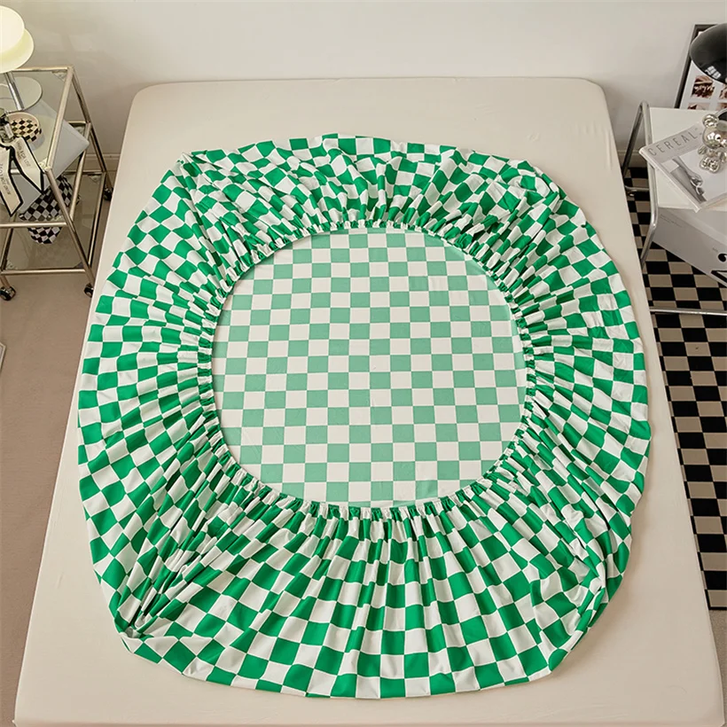 100% Cotton Fitted Bed Sheet with Elastic Band Solid Color Anti-slip Adjustable Mattress Cover for Single Double King Queen Bed