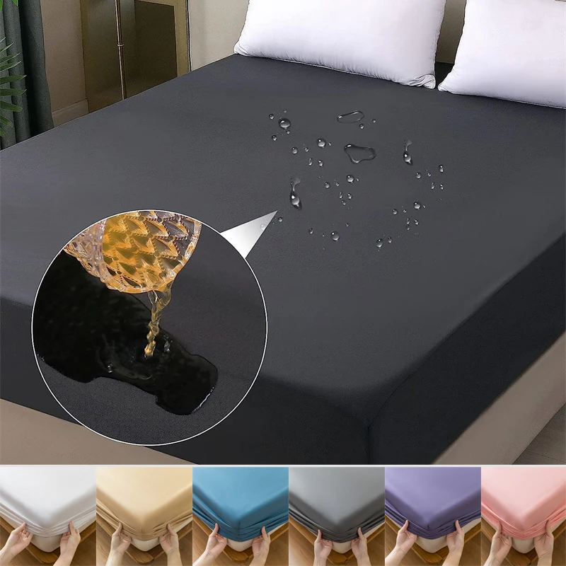 Waterproof Mattress Protector Breathable Smooth Mattress Cover Anti-mite Bed Cover Twin Queen King Size Bed Elastic Fitted Sheet