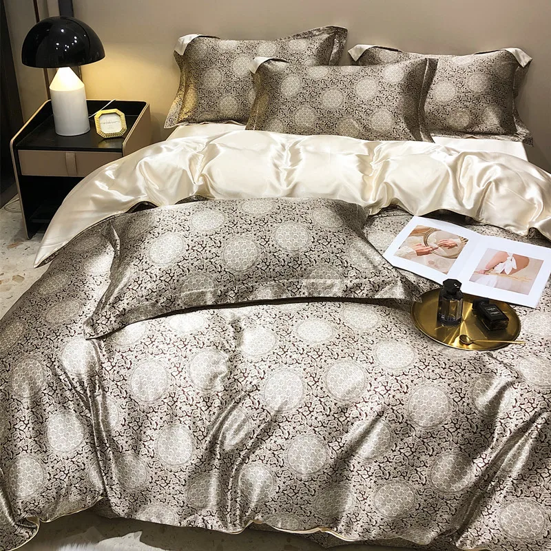 Floral Mulberry Silk Bedding Set with Duvet Cover Bed Sheet Luxury High-end Quilt Cover Fitted/Flat Bedsheet Double Queen Size