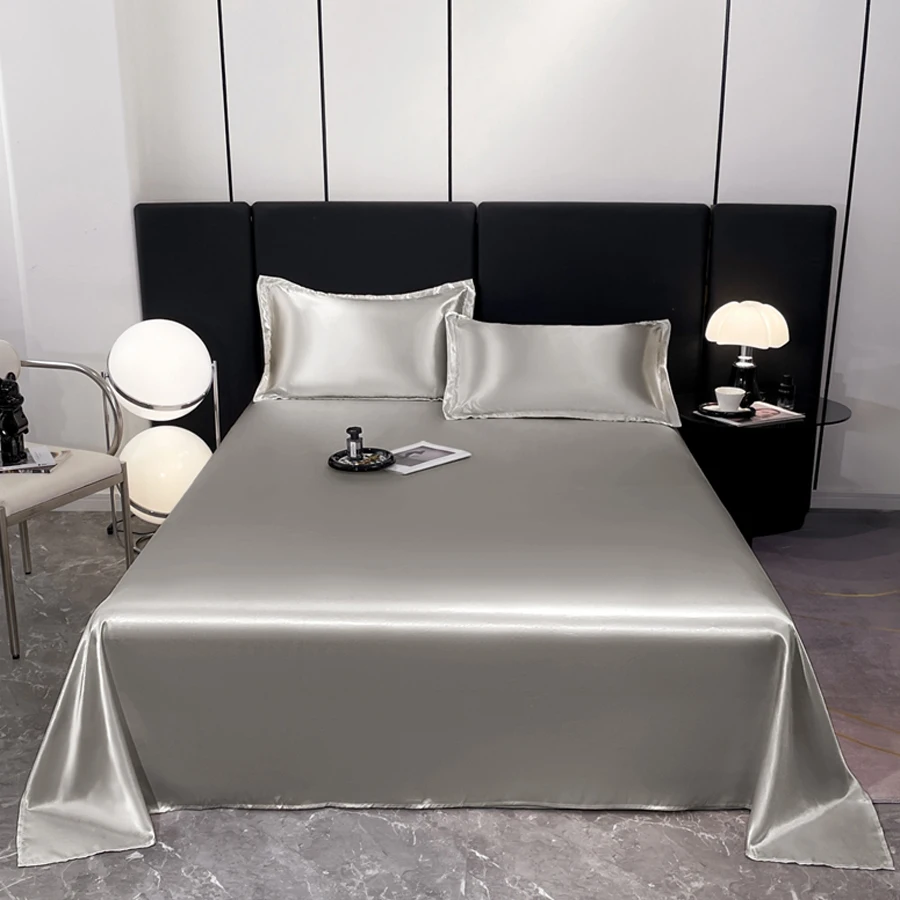 WASART Silky Smooth Satin Rayon Flat Bed Sheet Set Hypoallergenic Bedding Summer Luxury Cozy Double Bed Bedsheet Queen King Size