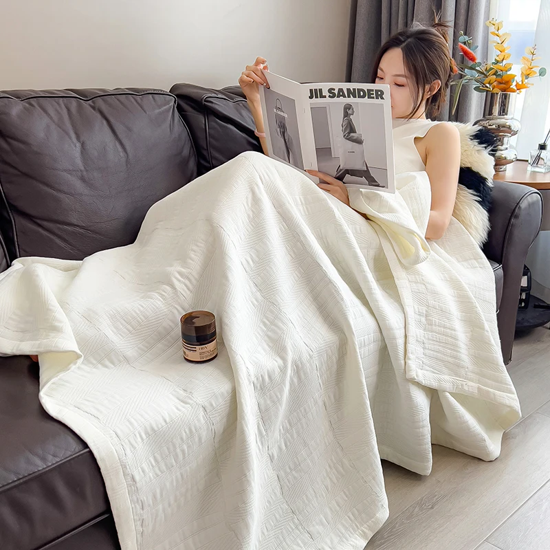 Pure Cotton Throw Blanket Soft Muslin Throws Blankets for Couch, Sofa, Bed Luxury Lightweight Boho Large Summer Blanket Quilt